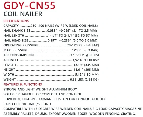 Professional Max 57mm Nails Roofing Pallet Woodworking Air Coil Nailer Gdy-Cn57