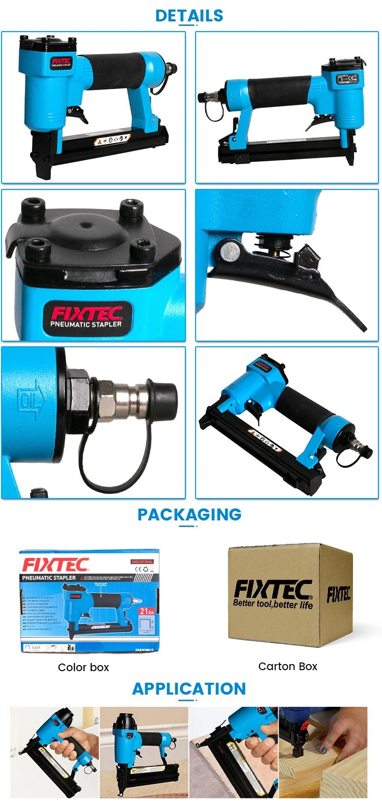 Fixtec Air Stapler Nailer 16mm Nailing Gun Pneumatic Nailer with Low Nail Gun Price